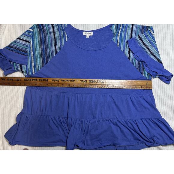 Umgee L Blue Flowy Peplum Striped Crochet Sleeve GUC Boho - Picture 8 of 9